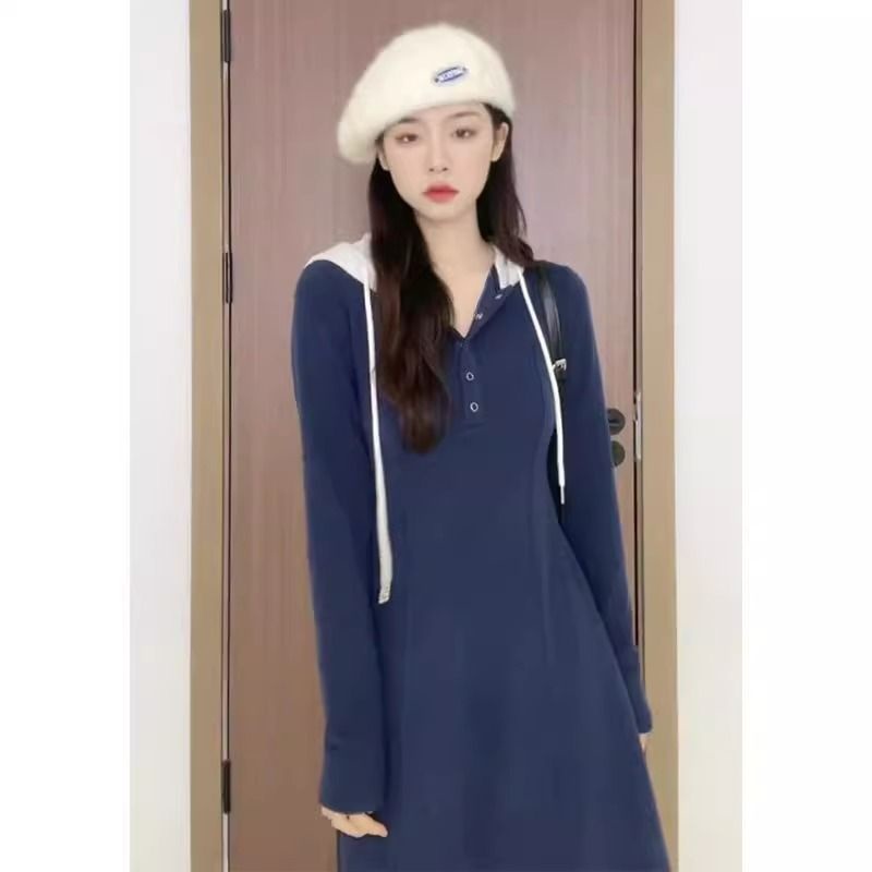 Đầm midi Ôm Dáng Có Mũ Trùm Đầu size Lớn m-5xl Thời Trang Mùa Thu Cá Tính Mùa Thu Dành Cho Nữ