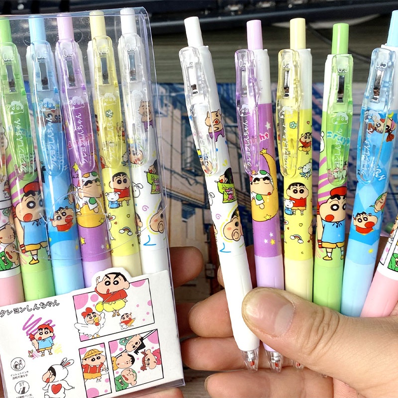 Set 6 Bút Bi Ngòi 0.5mm Khô Nhanh In Họa Tiết shin Cậu Bé Bút Chì Cho Học Sinh