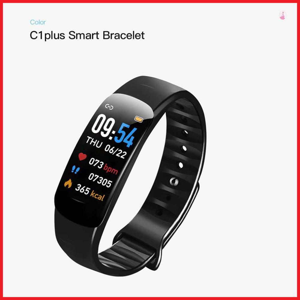 Bộ Vòng Tay Thể Thao Thông Minh c1plus Màn Hình Màu Chống Nước bluetooth Đo Nhịp Tim Huyết Áp c1plus Tiếng Anh - Khóa Cài