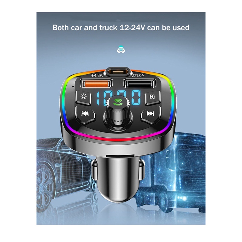 Thiết Bị Phát bluetooth fm mp3 Hai Cổng usb Có Đèn Cho Xe Hơi