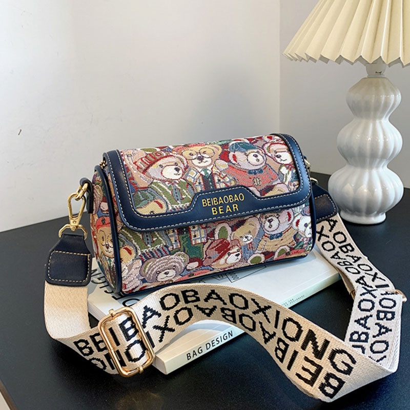 Ht xiansheng Túi Đeo Chéo Vai Bằng Da Cao Cấp Sức Chứa Lớn Hình Gấu Hoạt Hình Màu Tương Phản Thời Trang Nhật Bản Dễ Thương Cho Nữ