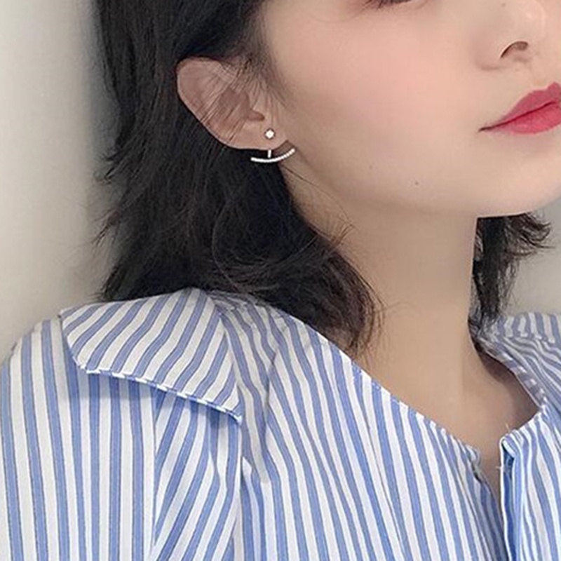 Khuyên tai mạ bạc hình học đơn giản một phong cách ins hai lớp dạng cong cá tính cho nữ YR
