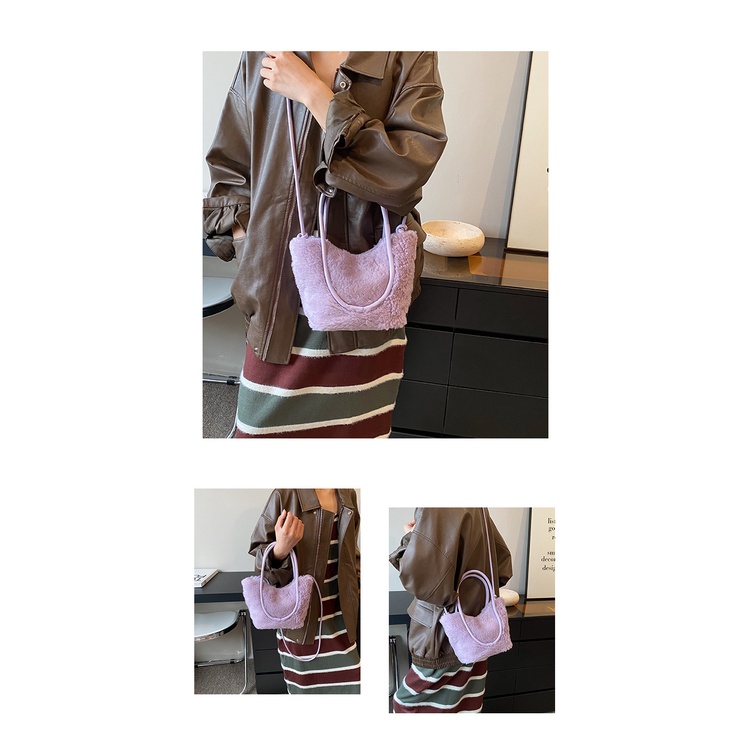 Túi Đeo Chéo Vai Bằng Vải Lông Cừu Thời Trang Thu Đông 2023 Phong Cách Mới Cho Nữ