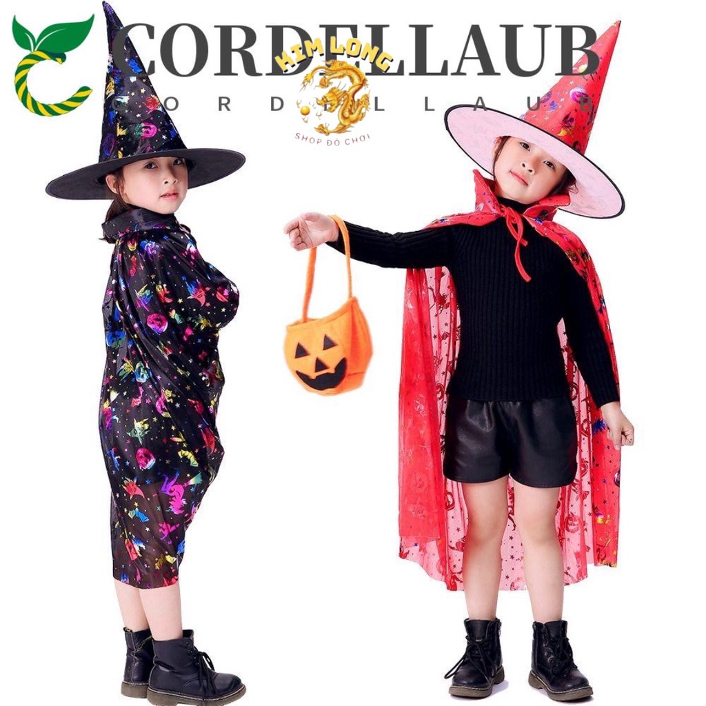 SAN Set Áo Choàng và nón phù thuỷ hoa văn 7 màu loại đẹp trang phục hoá trang cho trẻ em và người lớn lễ hội Halloween