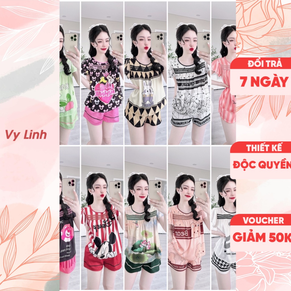 Bộ đồ ngủ nữ ngắn Vy Linh chất liệu lụa latin mềm mại thoáng mát, nhiều lỗ khí thấm hút mồ hôi cực tốt S806