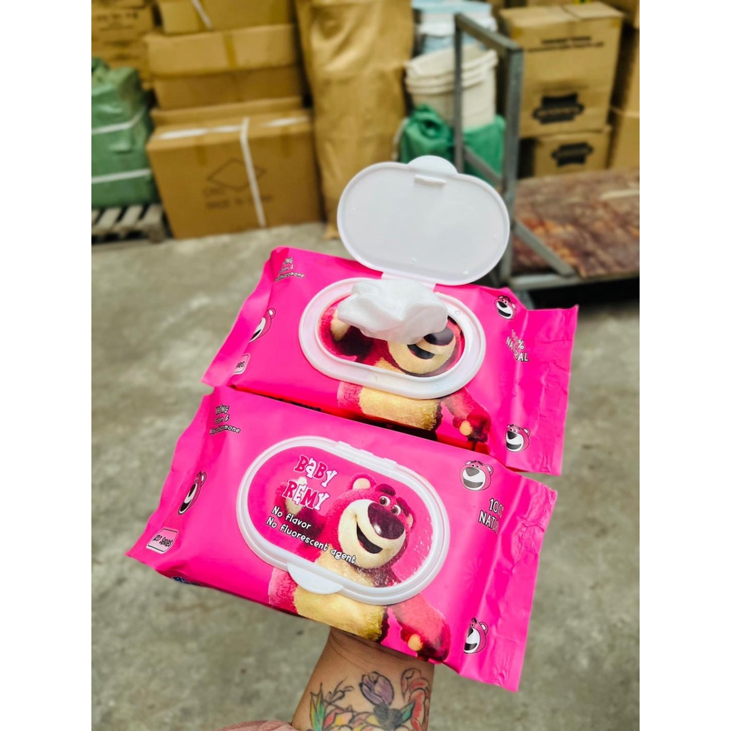 1 GÓI Khăn Ướt Gấu Dâu Gấu Hồng LOTSO Dạng Rút 80 Tờ/Gói