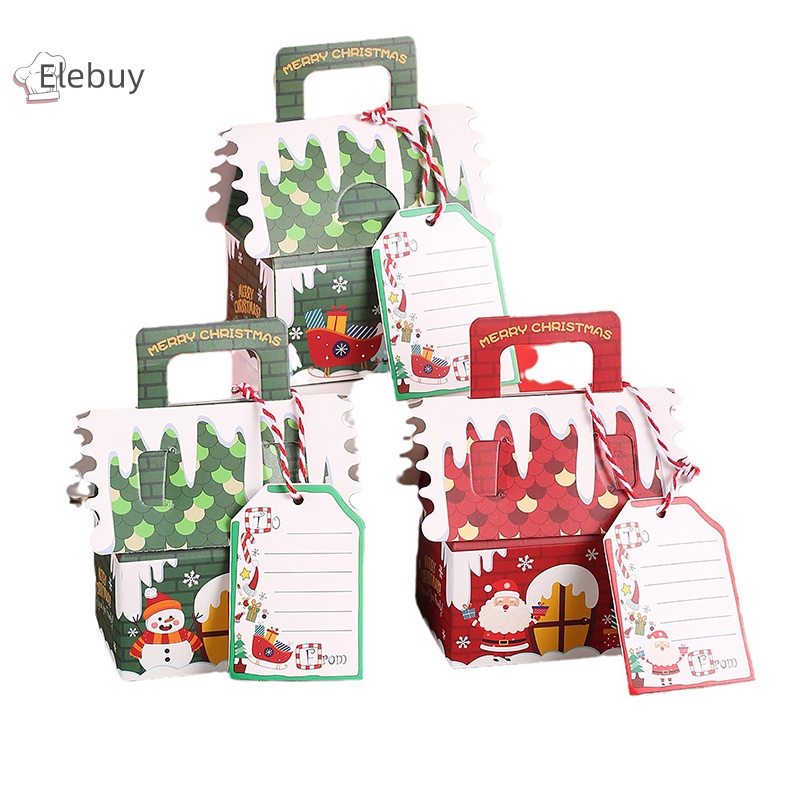 Set 5 túi bìa cứng ELEBUY đựng kẹo/ quà tặng tạo hình ngôi nhà Giáng sinh 2024