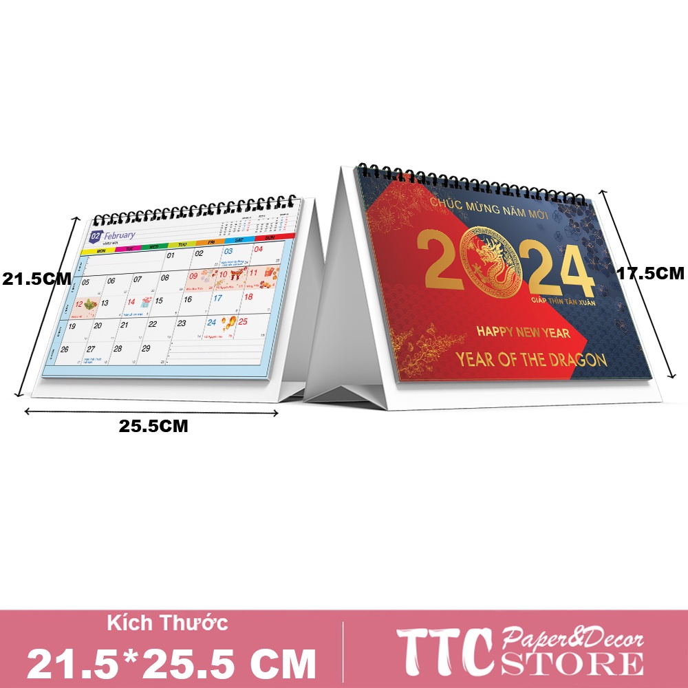 Lịch Để Bàn Dễ Thương 17.5*25.5 cm - Có Lịch Âm, Có Ngày Lễ Tết Siêu Đẹp Thiết Kế In Độc Quyền Lịch 2024