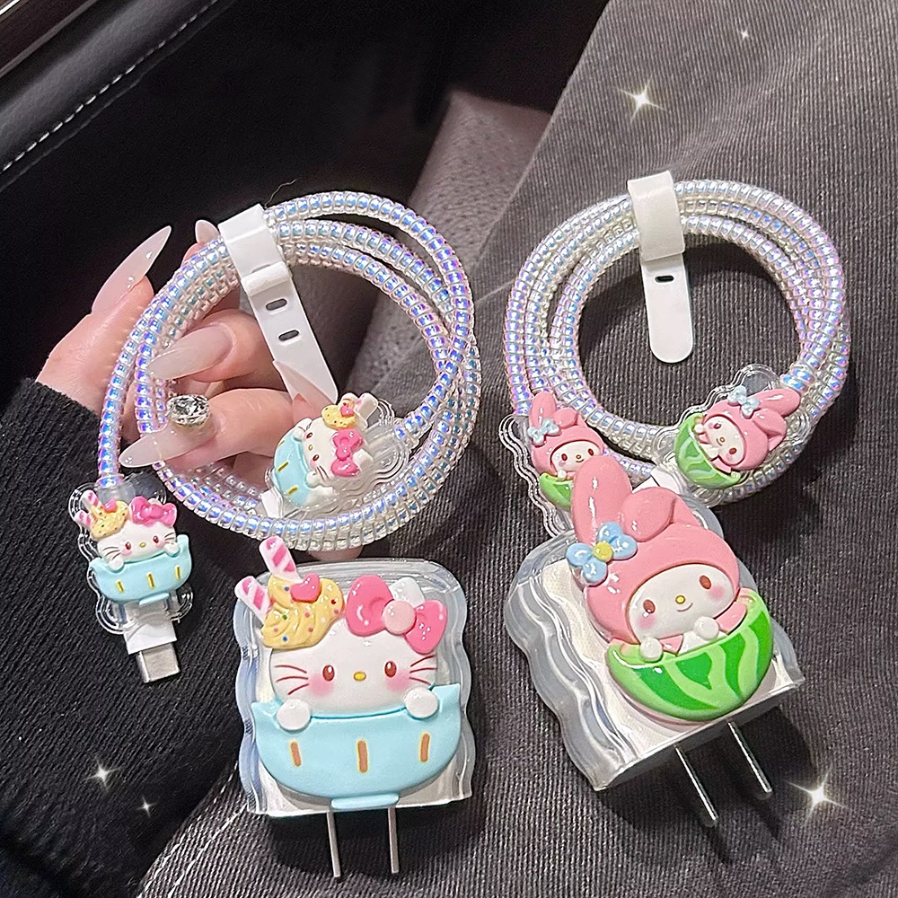 SANRIO Hoạt Hình Vỏ Bọc Bảo Vệ Dây Cáp Sạc 18 / 20w iphone Bằng Silicon Hình hello kitty Dễ Thương
