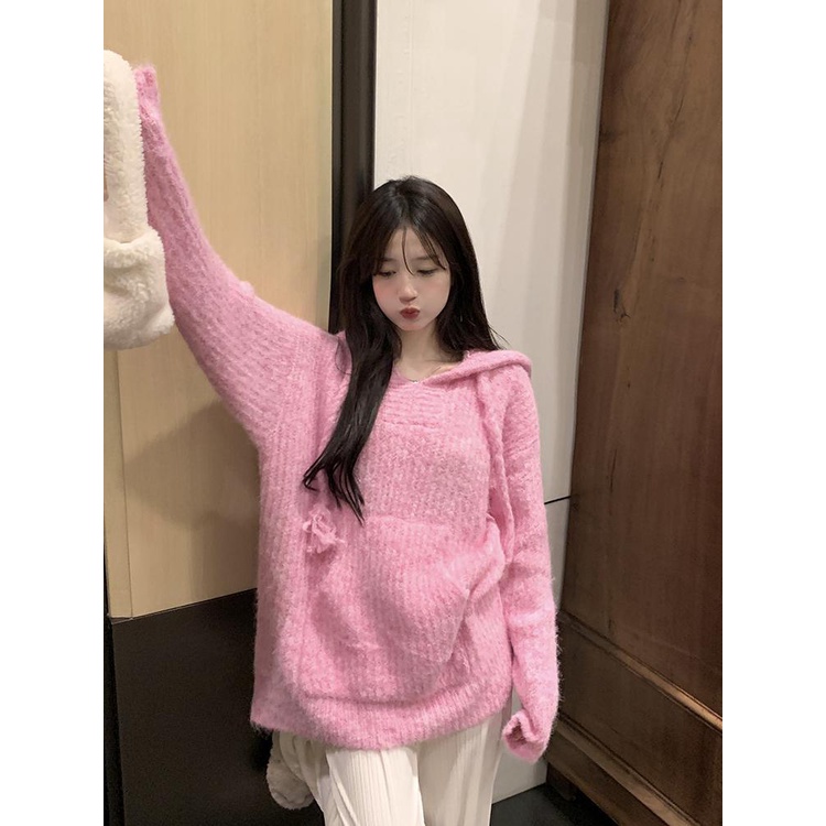 Áo Hoodie Dệt Kim Tay Dài Dáng Rộng Phong Cách Mùa Thu Mới Cho Nữ
