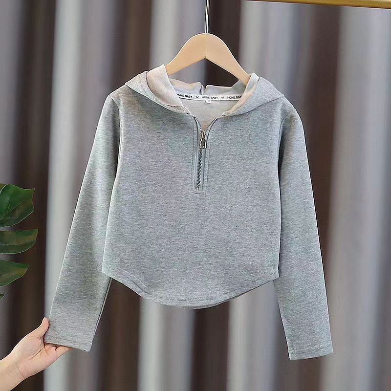 Áo Hoodie Tay Dài Màu Trơn Có Khóa Kéo Một Nửa Thời Trang Cho Bé Gái 3-6 Tuổi