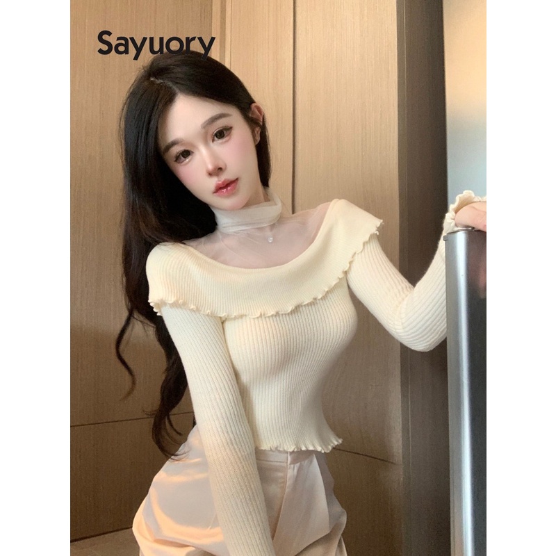 Áo sweater Dệt Kim Phối Lưới Thời Trang Cho Nữ 2023