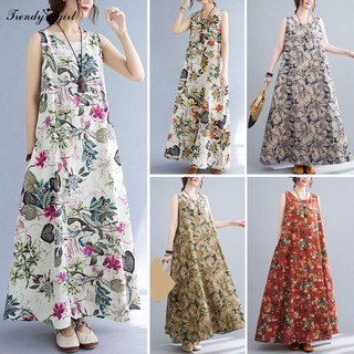 Đầm maxi Cổ Tròn Không Tay Dáng Rộng In Họa Tiết Hoa Xinh Xắn Thời Trang Mùa Hè Cho Nữ