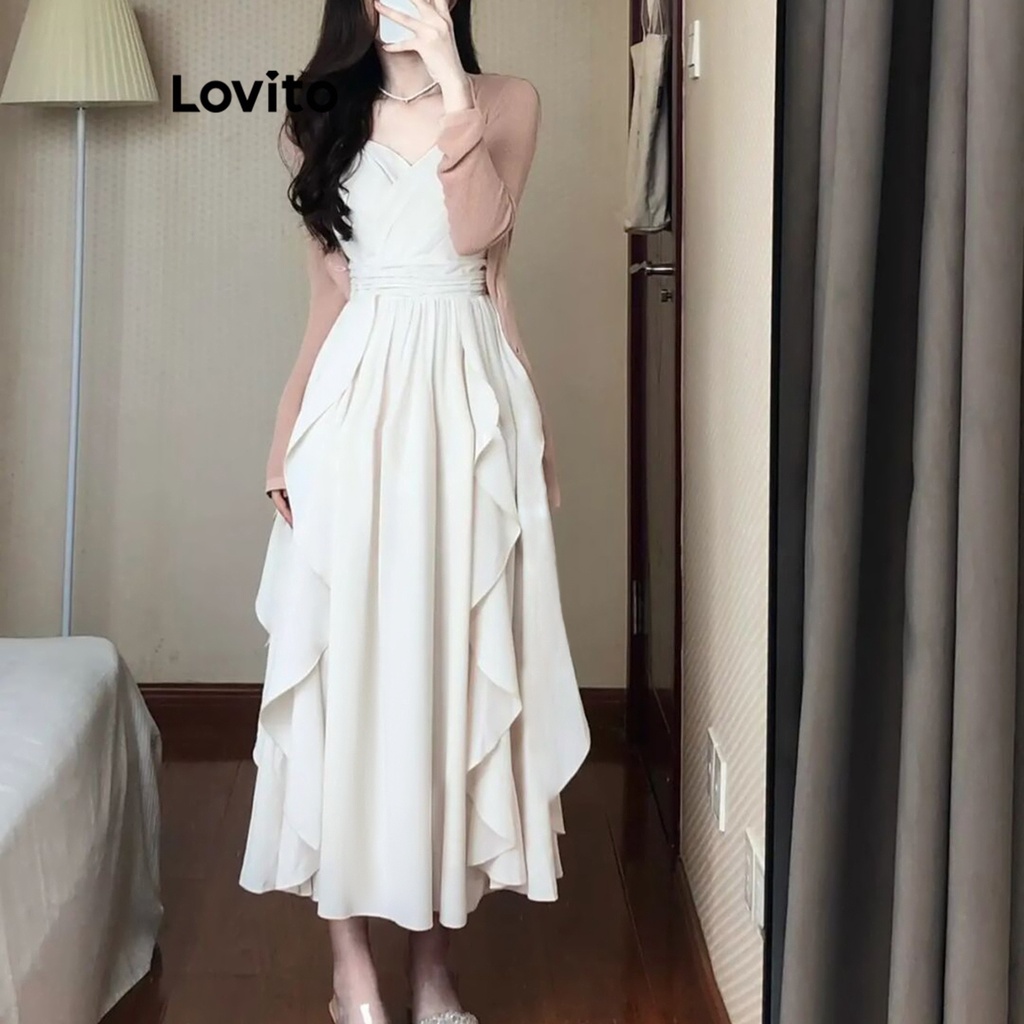 Đầm Lovito khóa kéo màu trơn thường ngày cho nữ LNA19103