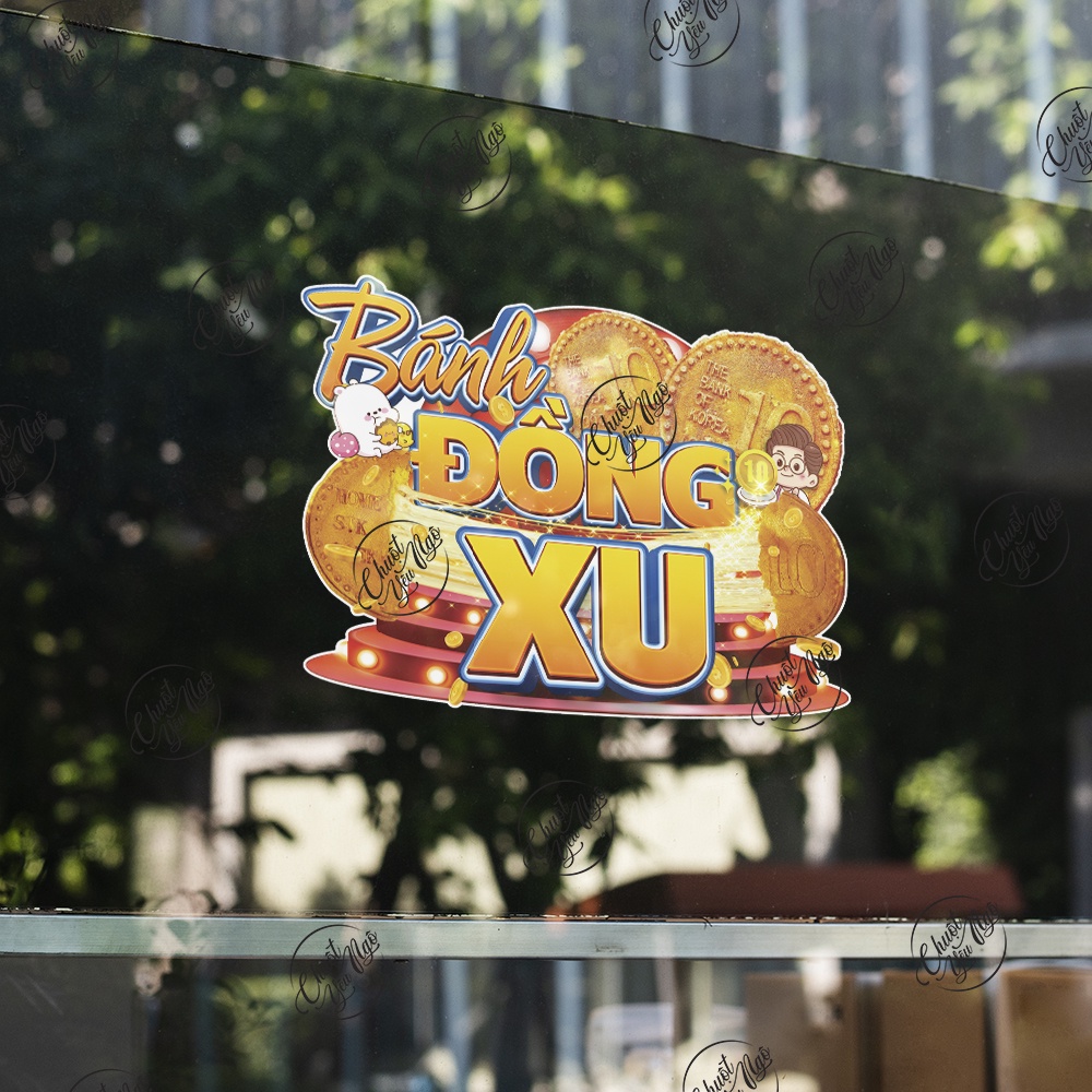 Miếng dán bánh ĐỒNG TIỀN XU phô mai sticker trang trí xe đẩy dán tường decal trang trí quán ăn vặt hotdog