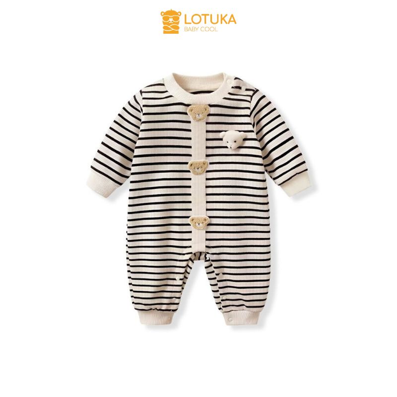 Bodysuit Len Tăm LOTUKA Ấm Áp Đính Họa Tiết Gấu Nổi Sang Xịn, Bộ Áo Liền Quần Thu Đông, Body Cho Bé Sơ Sinh size 3-12kg