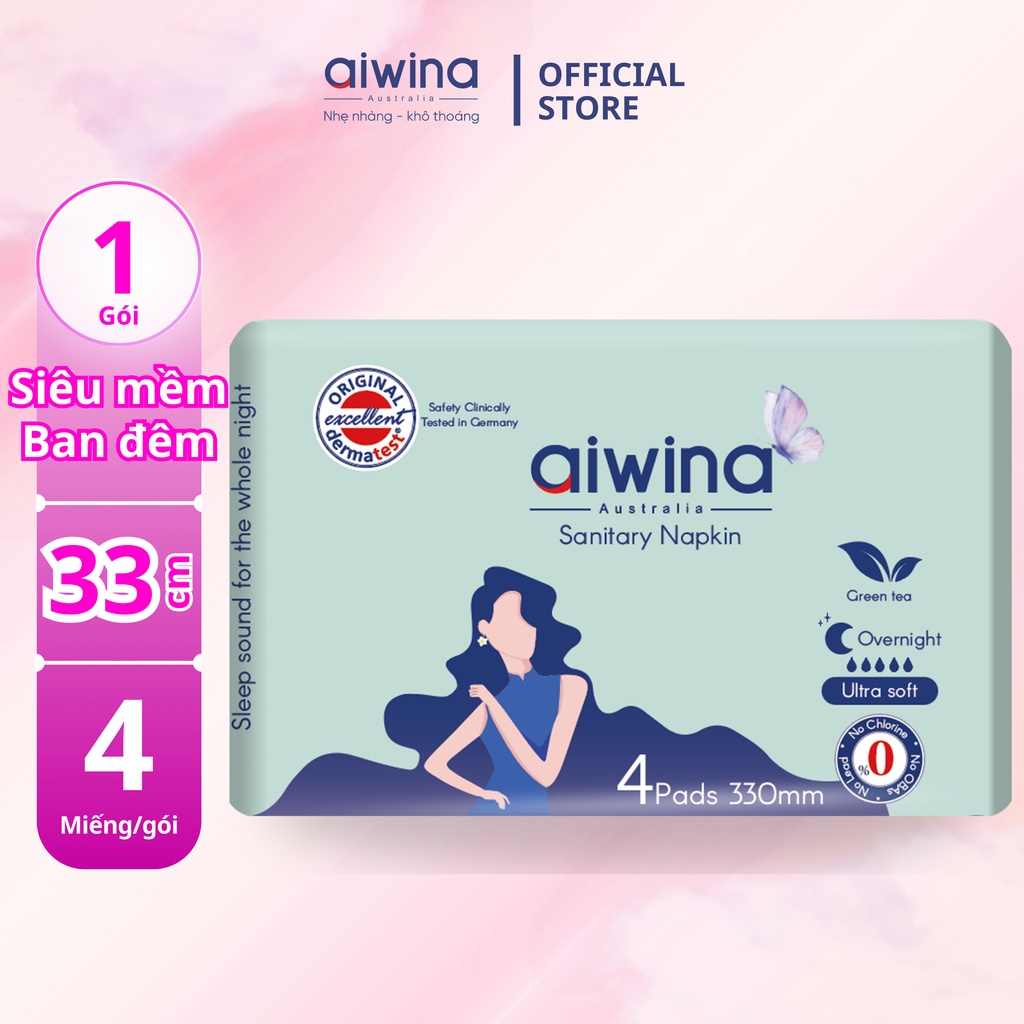 Băng Vệ Sinh Aiwina Gói 4 Miếng Siêu Mềm Mỏng Cánh 33cm Ban Đêm