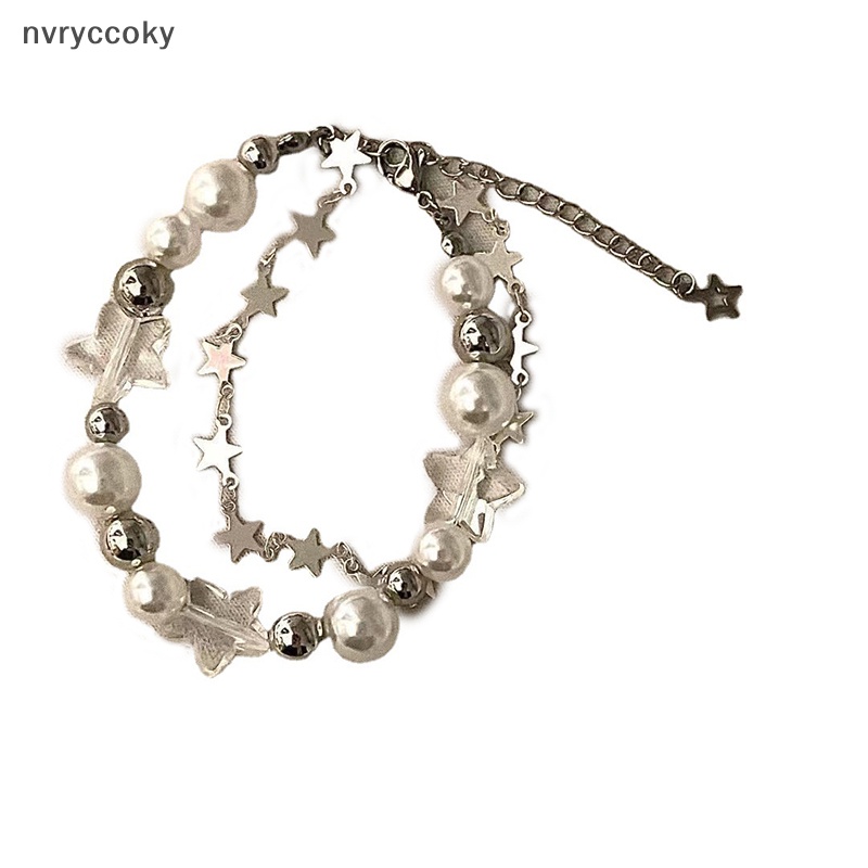 Vòng Đeo Tay Xỏ Hạt Ngọc Trai Ngôi Sao Năm Cánh Phong Cách harajuku vintage Cho Nữ vn