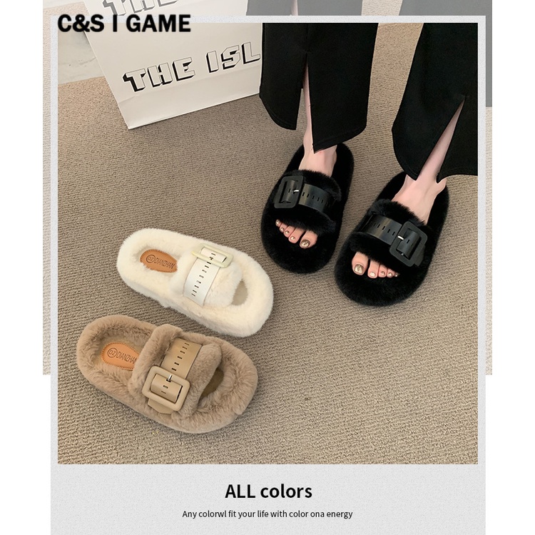 C＆S  Dép bông Dép Lông đi trong nhà ĐẾ CAO SU Thoáng khí Độn đế Độc đáo Phong cách đơn giản FMR23A0O02 43Z231025