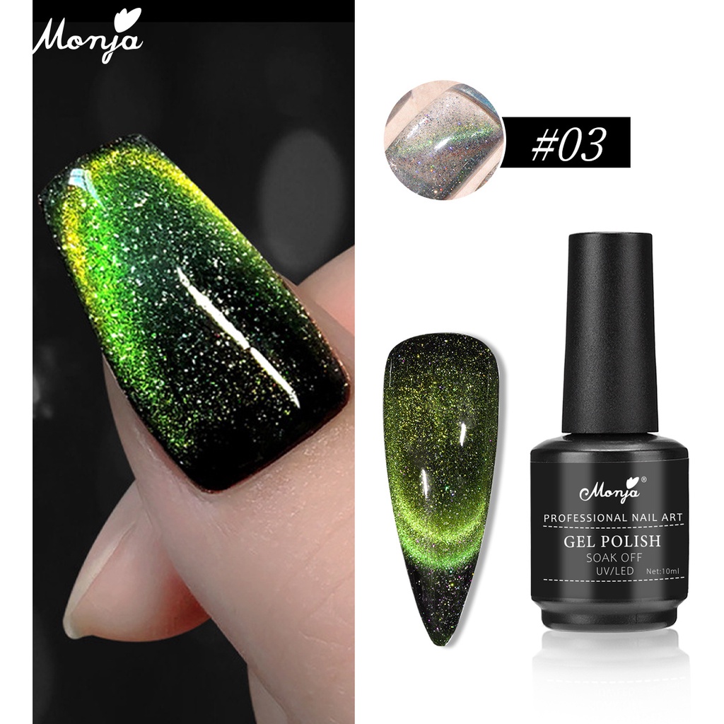 Monja gel Mắt Mèo 10ml Có Nam Châm Đính Kim Tuyến Lấp Lánh Trang Trí Móng Tay Nghệ Thuật