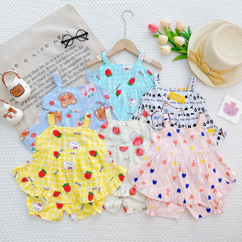 Đồ Bộ Mặc Nhà Vải Tôn -Bộ Hai Dây Tole Cho Bé mềm mịn mát kiểu dáng xinh xắn đáng yêu cho Bé Gái 7-13kg