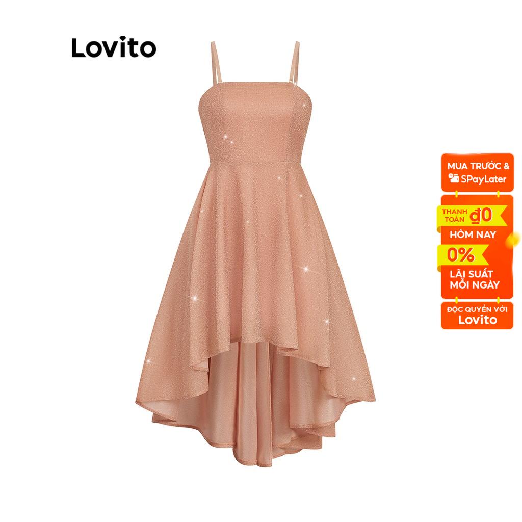Đầm Lovito phối dây kéo vạt cao thấp màu trơn phong cách thanh lịch dành cho nữ L41ED017 (hồng)
