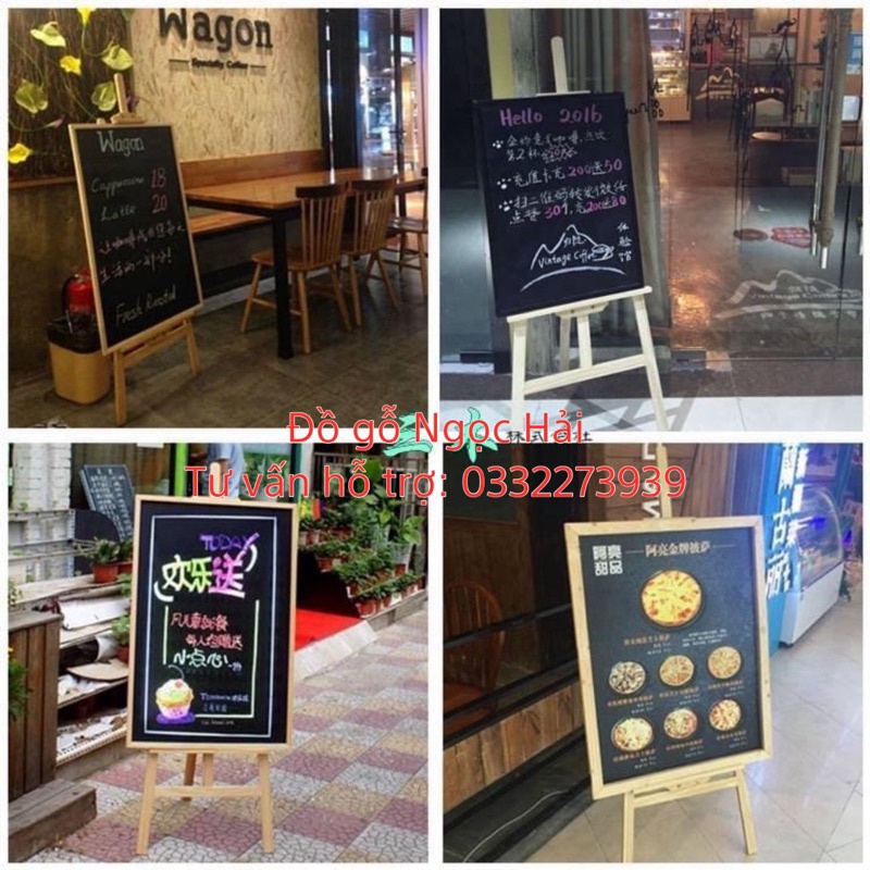 BẢNG ĐEN menu viết phấn khung gỗ thông  cao cấp xóa sạch đủ kích thước