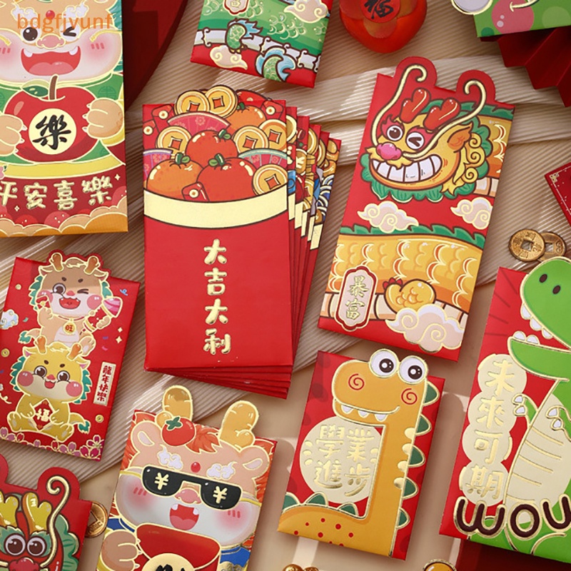 Set 6 Bao Lì Xì Năm Mới 2024 Họa Tiết Rồng Đỏ May Mắn Phong Cách Trung Hoa