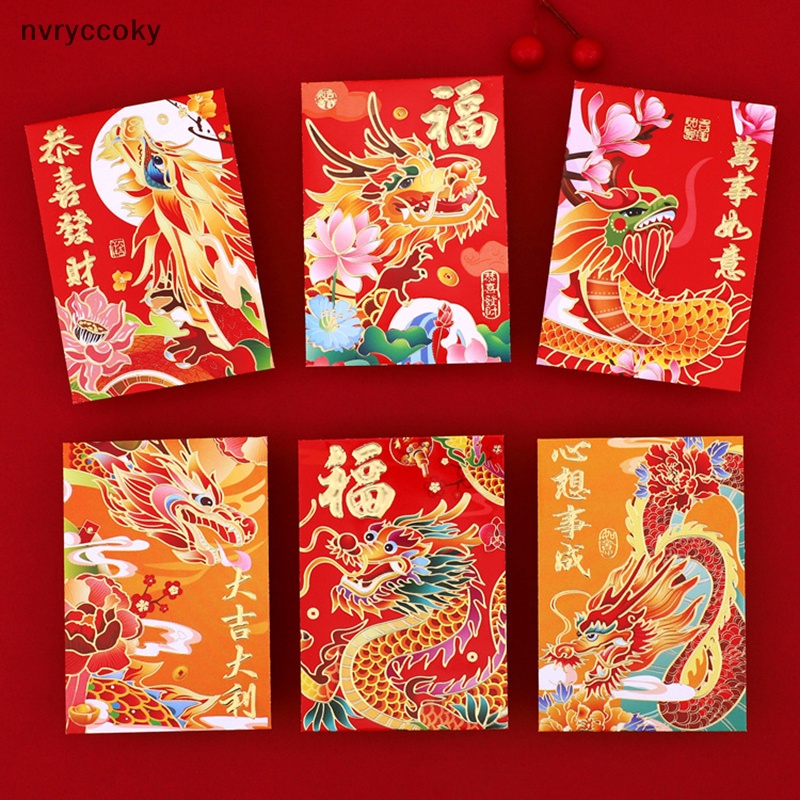 Set 6 Bao Lì Xì Đỏ Hình Rồng Hoạt Hình Trang Trí Năm Mới vn