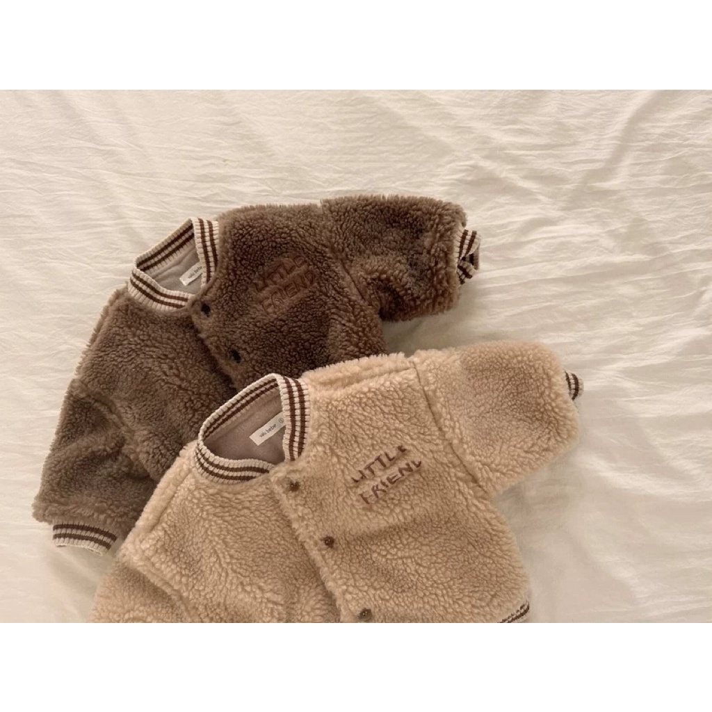 Áo Khoác Bóng Chày Tay Dài Lót Lông Cừu Dày Dặn Giữ Ấm Phong Cách Hàn Quốc Thời Trang Thu Đông Cho Bé