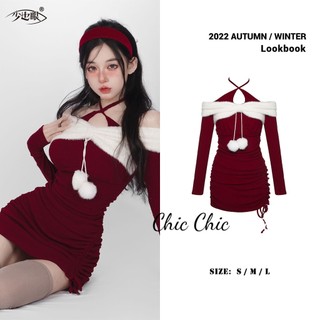 Chic Chic váy nữ Đầm noel đầm đỏ Body Cho thời váy đầm đỏ Korean phổ biến Comfortable Cổ điển WLQ23B018K 44Z231102