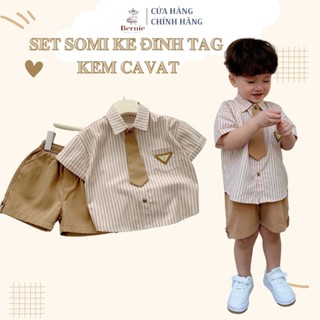 Set sơ mi cộc tay cho bé trai đi tiệc kèm cà vạt 1 đến 7 tuổi BERNIE kids