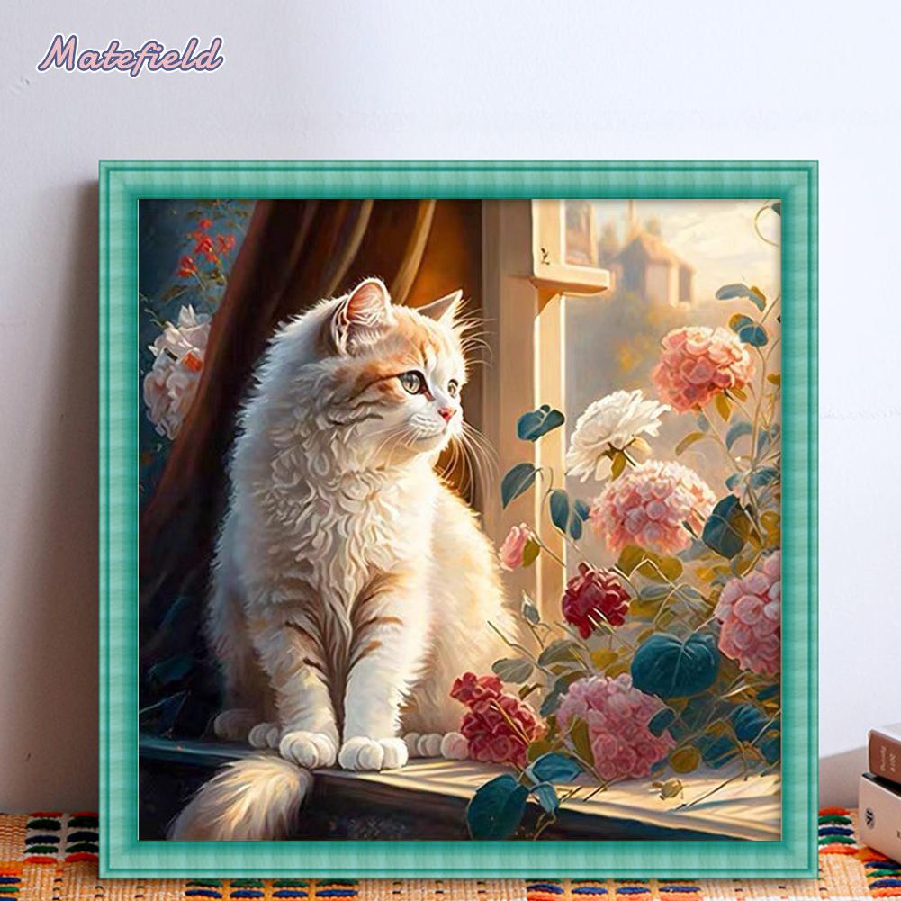 Bộ Dụng Cụ Thêu Tranh Chữ Thập 18ct Hình Mèo Và Hoa Bằng cotton Thân Thiện Với Môi Trường