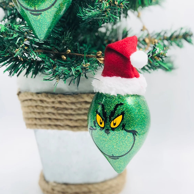 New 1pc Grinch with Santa Hat Christmas Ornament Glitter Christmas Tree Pendant