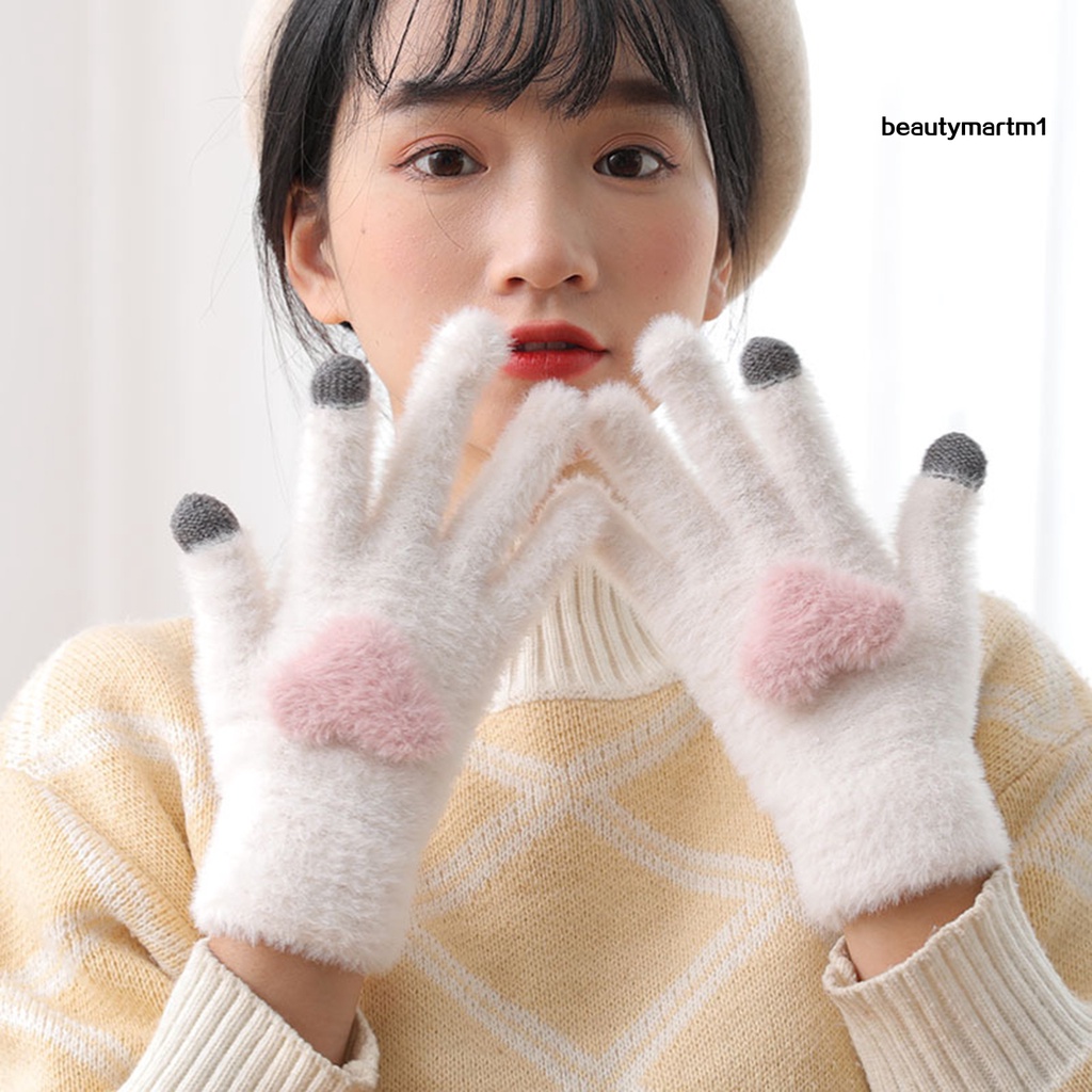 Găng Tay Lông Nhung Mềm Mại Hình Trái Tim Có Thể Sử Dụng Màn Hình Cảm Ứng Cho Nữ