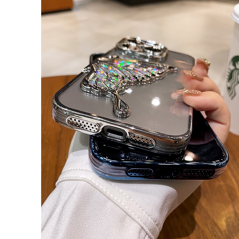 Ôp Điện Thoại tpu Dẻo Họa Tiết Bươm Bướm Có Nước Kim Tuyến Lấp Lánh Cho iphone15 14 13 12 11 pro max iphone 15 Ốp