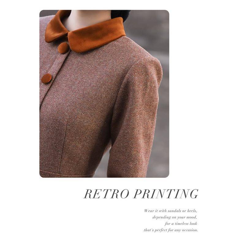 Áo Cổ Búp Bê Chắp Vá Màu Sắc Tương Phản Cao Cấp Phong Cách retro Mùa Thu Đông Mới