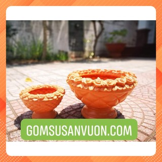 Chậu gốm đất nung VIỀN HOA HỒNG (2 cái size 25cm và 34cm) - Màu gốm đỏ , chậu trồng cây, gốm sứ sân vườn Bình Dương