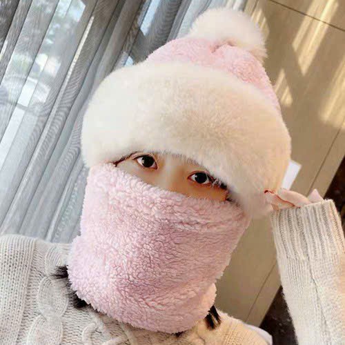 Mũ lông liền khăn ấm áp cho nữ ML22