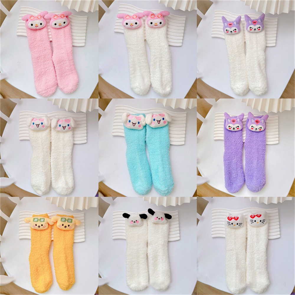 Kawaii Sanrio Kuromi Mymelody Cinnamoroll Pochacco Tất Nhung San Hô Tất đi Sàn Dày Giữ ấm Quà Tặng Giáng Sinh Cho Bé Gái.