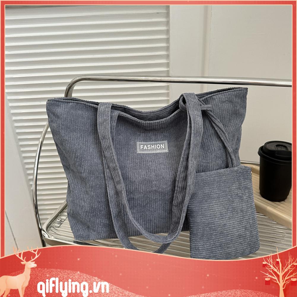 Set 2 Túi Xách Nhung Kẻ Có Khóa Kéo Thời Trang Mùa Đông Dành Cho Nữ