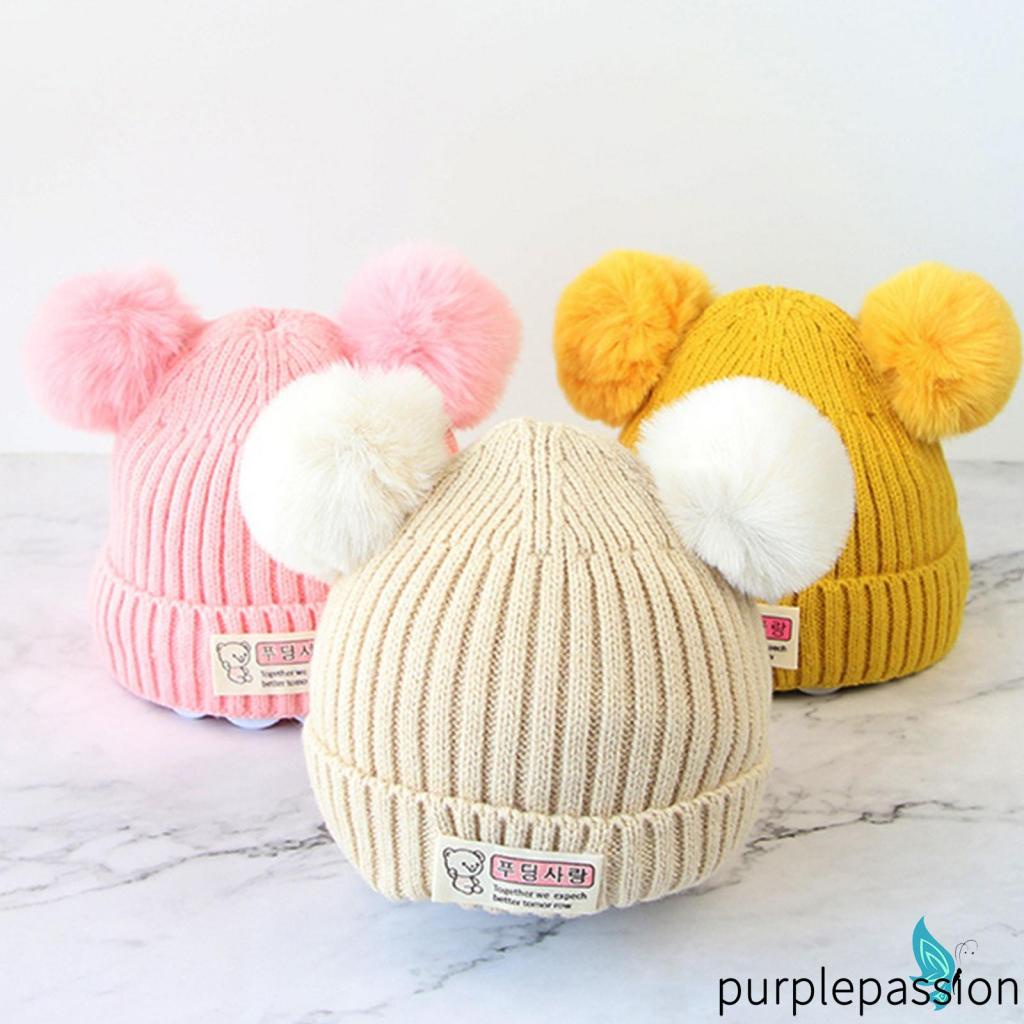 Mũ beanie Dệt Kim Màu Tím In Chữ bear Thời Trang Thu Đông Ấm Áp Cho Bé Trai Bé Gái