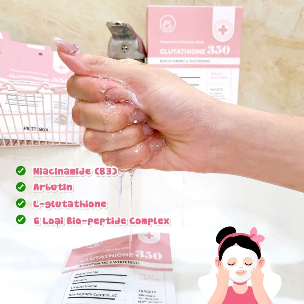 Mặt nạ truyền trắng mờ nếp nhăn Pretty Skin Glutathione 350 miếng 25g