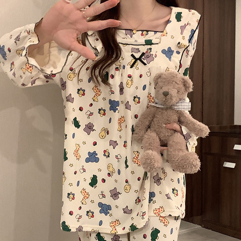 SANRIO Mushiqi Bộ Đồ Ngủ cotton Dài Tay Xinh Xắn Dành Cho Nữ