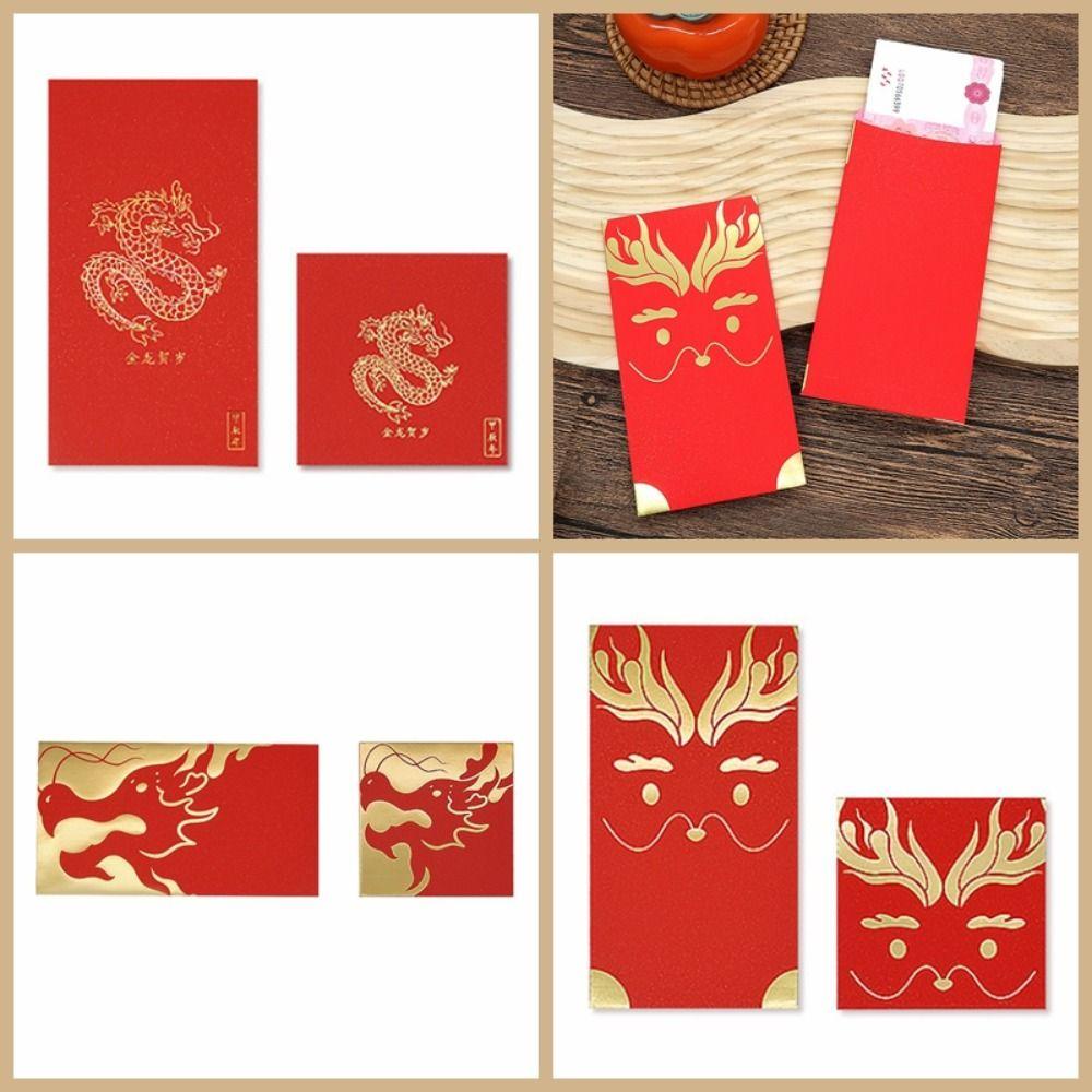 Mxmio Set 10 Bao Lì Xì Đỏ May Mắn Hình Vuông Họa Tiết Rồng Năm Mới 2024