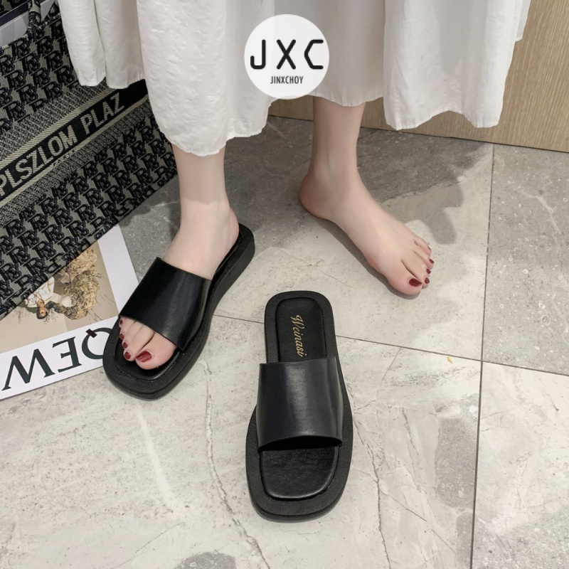 JINxCHOYDép quai ngang đế bằng mũi vuông thời trang xinh xắn dành cho nữ