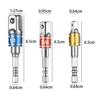 3pcs Socket Adapter Set Driver Hex Shank Drill Bits 1/2" 1/4" 3/8" Impact Driver
