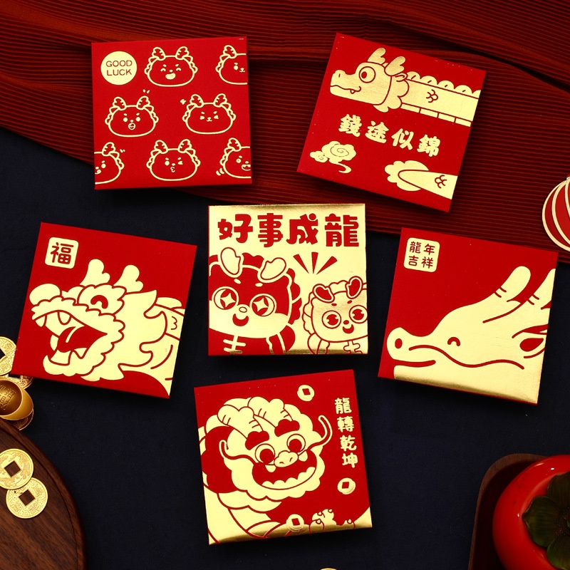 Set 6 Bao Lì Xì Năm Mới 2024 Hình Rồng Đỏ May Mắn Phong Cách Trung Hoa