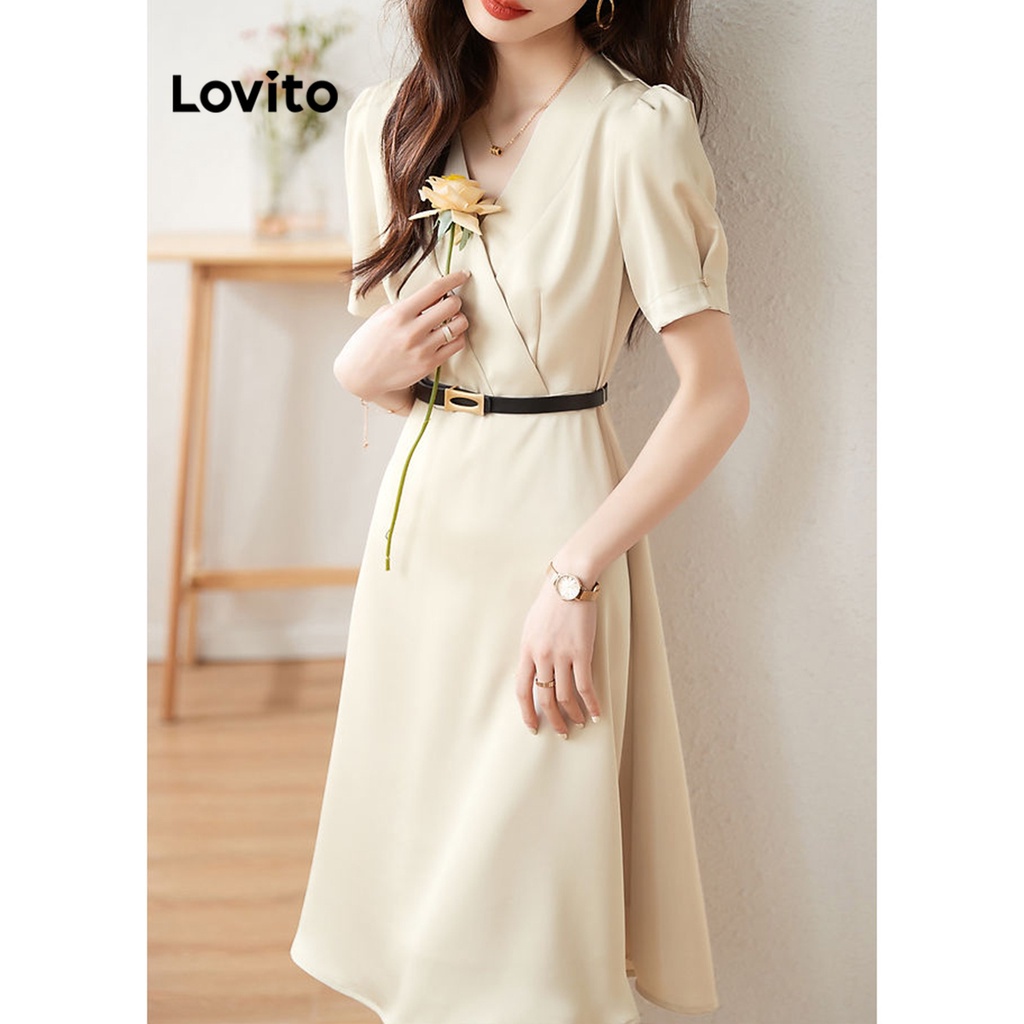 Đầm Lovito ôm dáng màu trơn thanh lịch cho nữ LNE21176 (Màu kaki nhạt)