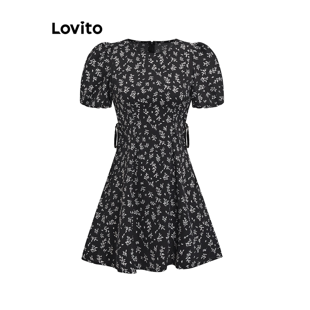 Lovito Đầm xòe tay phồng có ren hoa Ditsy giản dị dành cho nữ L71ED152